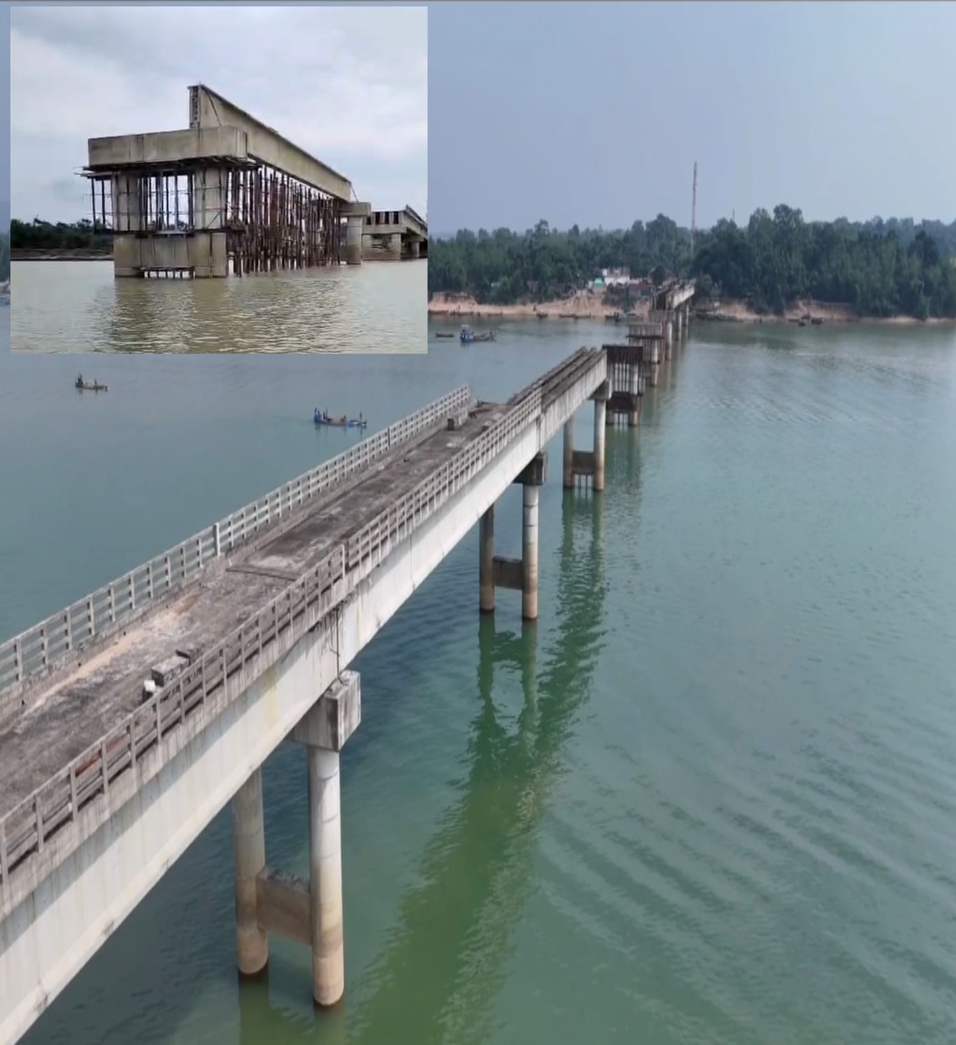 তাহিরপুরে যাদুকাটা নদীর উপর নির্মাণাধীন সেতুর ৫টি গার্ডার ভেঙে গেছে